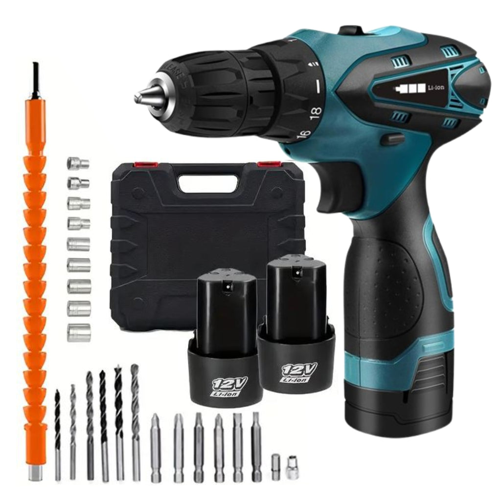 Kit Completo de Herramientas: Taladro 12V Inalámbrico + Maletín de Transporte